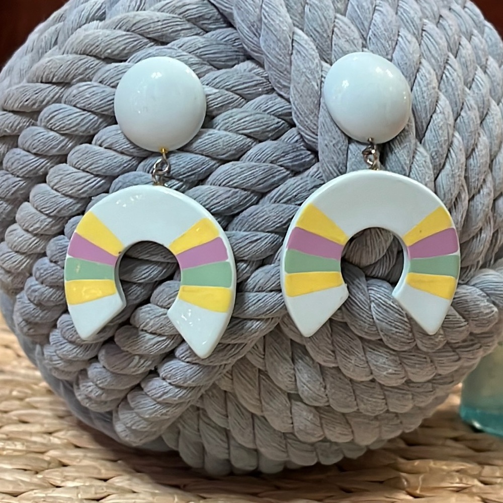 Vintage Painted Wooden 1980s Horseshoe Earrings